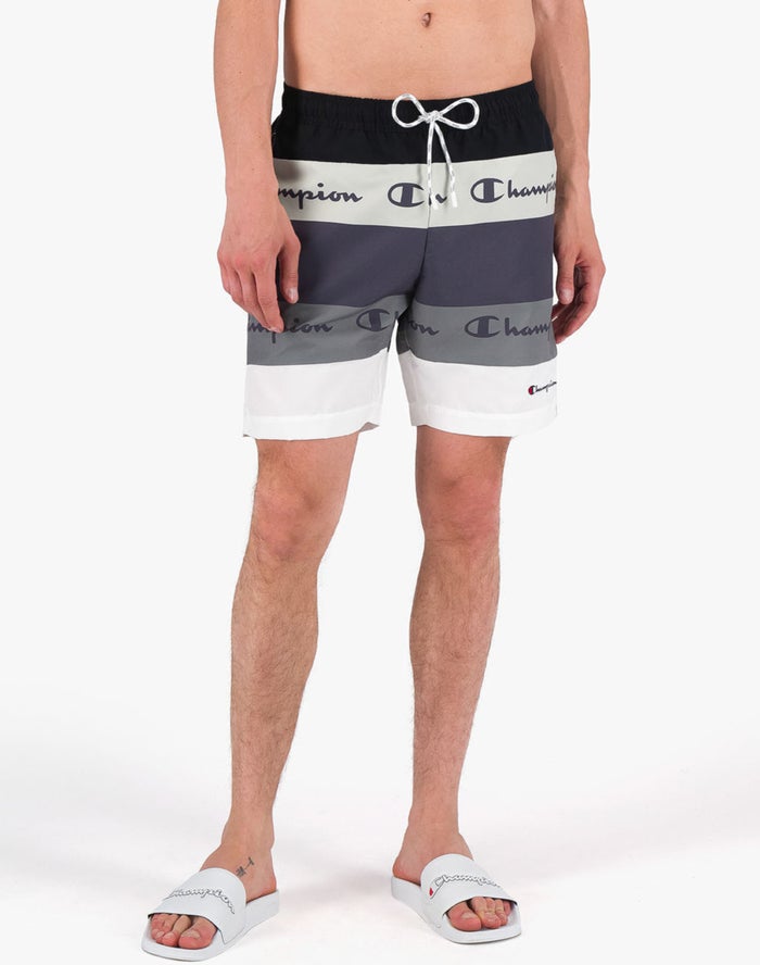 Champion Mens Shorts NZ - Colorblock Panel Board Script Logo Grey/Black/White ( 0734-RZWBG )